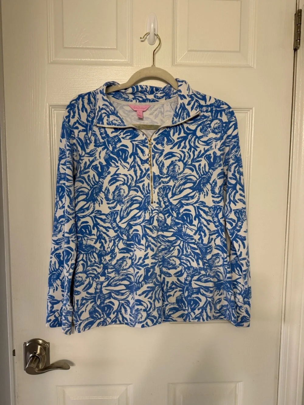 Lilly Pulitzer Lobstah Roll Skipper Popover Blue Lobster Quarter Zip Sz S - Picture 2 of 6